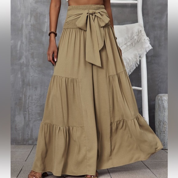 Boho High Waist Smocked Wide Leg Palazzo Pants - Picture 5 of 6